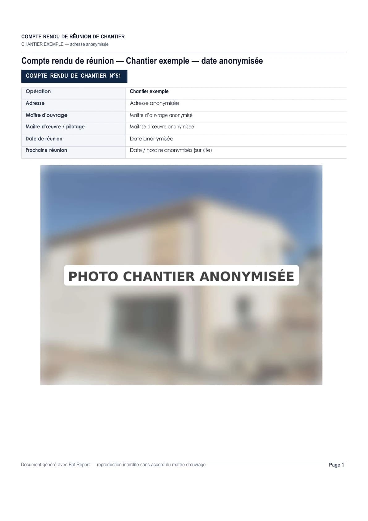 Exemple compte rendu chantier BatiReport — Page de garde