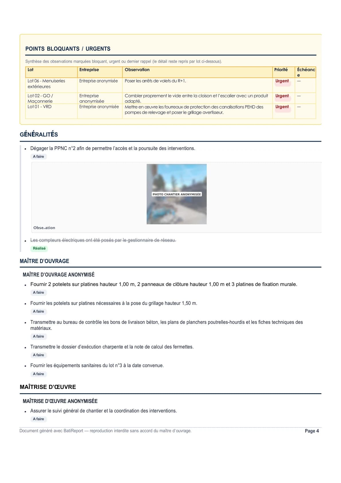 Exemple compte rendu chantier BatiReport — Observations