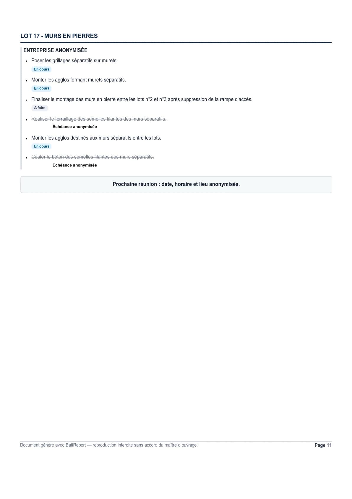 Exemple compte rendu chantier BatiReport — Synthèse